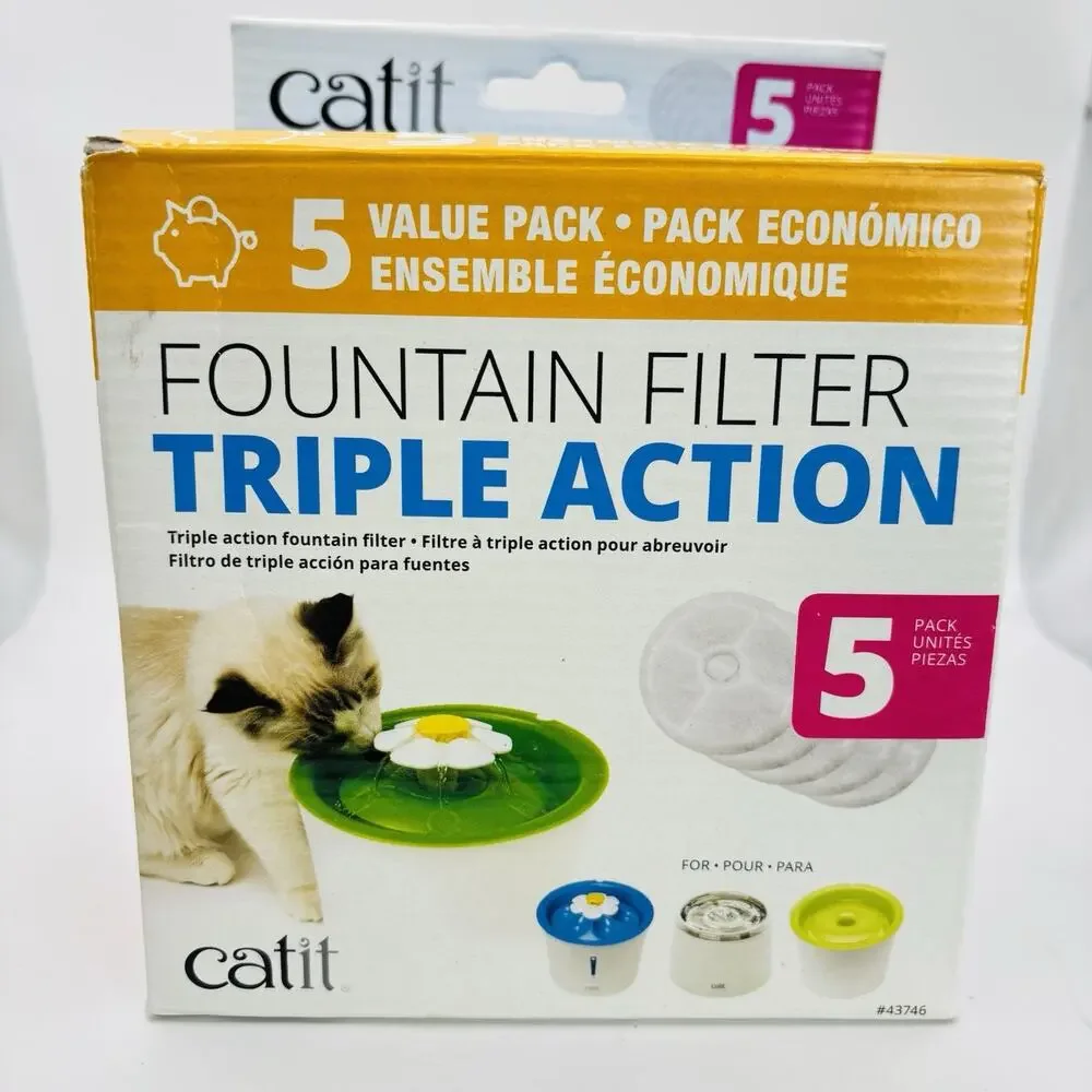 Catit Senses Flower Fountain Triple Action Drinking Water Filters 5 Pack. New.